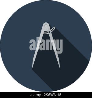 Compasses Icon. Flat Circle Stencil Design With Long Shadow. Vector Illustration. Stock Vector