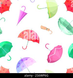 Umbrella pattern. Colorful umbrellas, autumn accessories background. Cute seasonal vector seamless texture. Illustration of umbrella accessory background. Umbrella pattern. Colorful umbrellas, autumn accessories background. Cute seasonal vector seamless texture Stock Vector