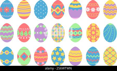 Isolated easter eggs. Dotted egg, different spring elements. Isolated colored holiday decorations. Floral and geometric decorative vector icons. Illustration of easter egg pattern, floral dot ornament. Isolated easter eggs. Dotted egg, different spring festive elements. Isolated colored holiday decorations. Floral and geometric decorative decent vector icons Stock Vector