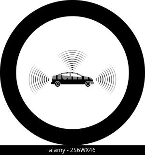 Car radio signals sensor smart technology autopilot all direction icon in circle round black color vector illustration image solid outline style simple. Car radio signals sensor smart technology autopilot all direction icon in circle round black color vector illustration image solid outline style Stock Vector