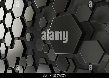 3d illustration of a black and white hexagon background Stock Photo - Alamy