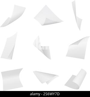 Papers flying. Book sheets stack of blank office sheets decent vector empty papers templates. Blank paper page, sheet of book or booklet. Papers flying. Book sheets stack of blank office sheets decent vector empty papers templates Stock Vector