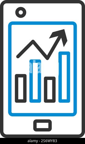 Smartphone With Analytics Diagram Icon. Editable Bold Outline With Color Fill Design. Vector Illustration. Stock Vector