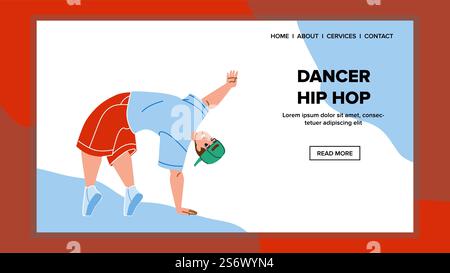 Hip Hop Dancer Performing Dance On Street Vector. Hip Hop Dancer Boy Teenager Dancing Outdoor Or In Classroom. Character Guy Student Leisure Active Time Web Flat Cartoon Illustration. Hip Hop Dancer Performing Dance On Street Vector Stock Vector