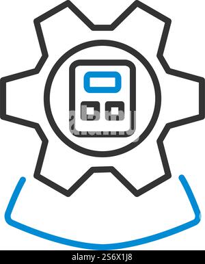 Analyst With Gear Hed And Calculator Inside Icon. Editable Bold Outline With Color Fill Design. Vector Illustration. Stock Vector