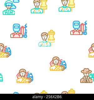 Male Occupation Job Vector Seamless Pattern Color Line Illustration. Male Occupation Job Vector Seamless Pattern Stock Vector