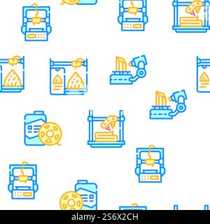 3d Printing Equipment Vector Seamless Pattern Color Line Illustration. 3d Printing Equipment Vector Seamless Pattern Stock Vector