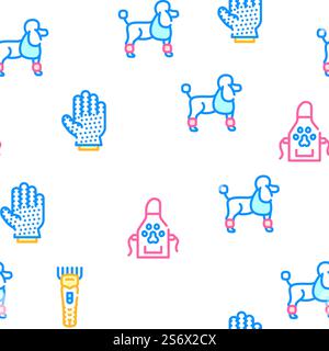 Groomer Pet Service Vector Seamless Pattern Color Line Illustration. Groomer Pet Service Vector Seamless Pattern Stock Vector