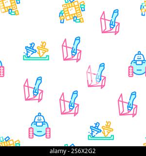 Toy And Children Game Vector Seamless Pattern Color Line Illustration. Toy And Children Game Vector Seamless Pattern Stock Vector