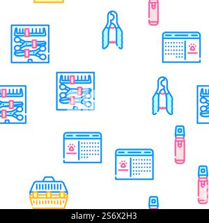 Groomer Pet Service Vector Seamless Pattern Color Line Illustration. Groomer Pet Service Vector Seamless Pattern Stock Vector