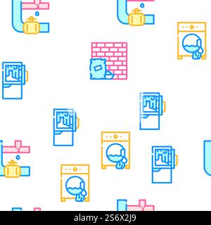 Home Repair Service Vector Seamless Pattern Color Line Illustration. Home Repair Service Vector Seamless Pattern Stock Vector