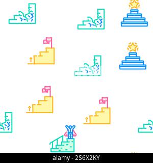 Stair And Achievement Vector Seamless Pattern Color Line Illustration. Stair And Achievement Vector Seamless Pattern Stock Vector