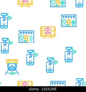 Cctv Camera Security Vector Seamless Pattern Color Line Illustration. Cctv Camera Security Vector Seamless Pattern Stock Vector