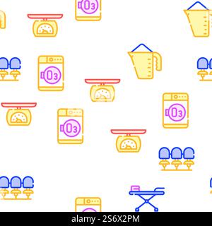 Laundry Service Tool Vector Seamless Pattern Color Line Illustration. Laundry Service Tool Vector Seamless Pattern Stock Vector