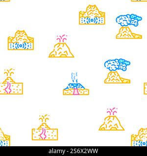 Volcano Lava Eruption Vector Seamless Pattern Color Line Illustration. Volcano Lava Eruption Vector Seamless Pattern Stock Vector
