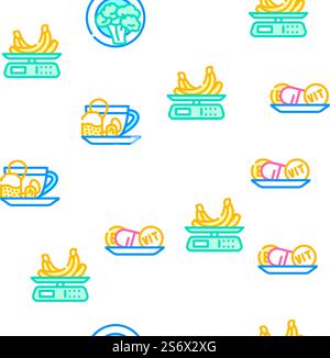 Diet Products And Tool Vector Seamless Pattern Color Line Illustration. Diet Products And Tool Vector Seamless Pattern Stock Vector