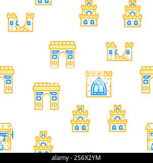 Castle Construction Vector Seamless Pattern Color Line Illustration. Castle Construction Vector Seamless Pattern Stock Vector