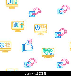 Vr Designer Occupation Vector Seamless Pattern Color Line Illustration. Vr Designer Occupation Vector Seamless Pattern Stock Vector
