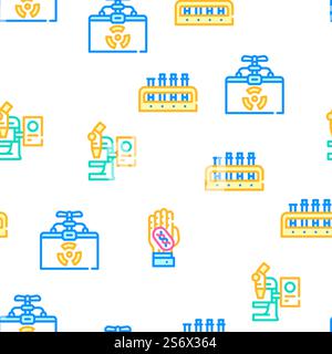 Vaccine Production Vector Seamless Pattern Color Line Illustration. Vaccine Production Vector Seamless Pattern Stock Vector