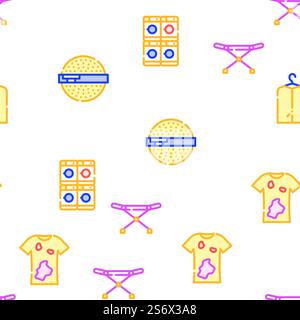 Laundry Service Tool Vector Seamless Pattern Color Line Illustration. Laundry Service Tool Vector Seamless Pattern Stock Vector