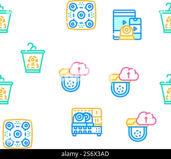 Cctv Camera Security Vector Seamless Pattern Color Line Illustration. Cctv Camera Security Vector Seamless Pattern Stock Vector