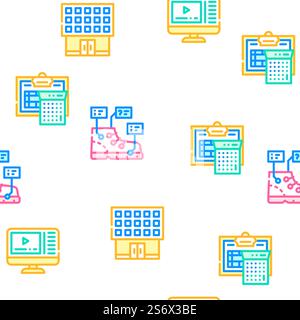 Vocational School Vector Seamless Pattern Color Line Illustration. Vocational School Vector Seamless Pattern Stock Vector