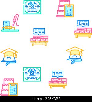 Vocational School Vector Seamless Pattern Color Line Illustration. Vocational School Vector Seamless Pattern Stock Vector