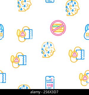 Cholesterol Overweight Vector Seamless Pattern Color Line Illustration. Cholesterol Overweight Vector Seamless Pattern Stock Vector
