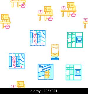 Self Service Buying Vector Seamless Pattern Color Line Illustration. Self Service Buying Vector Seamless Pattern Stock Vector
