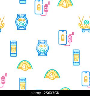 Adventure Equipment Vector Seamless Pattern Color Line Illustration. Adventure Equipment Vector Seamless Pattern Stock Vector