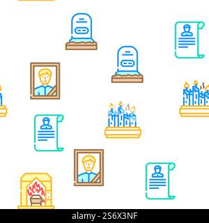 Funeral Dead Ceremony Vector Seamless Pattern Color Line Illustration. Funeral Dead Ceremony Vector Seamless Pattern Stock Vector