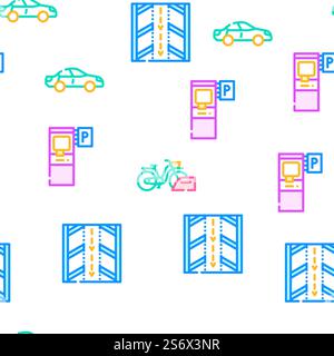 Parking Transport Vector Seamless Pattern Color Line Illustration. Parking Transport Vector Seamless Pattern Stock Vector