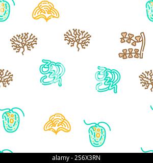 Seaweed Sea Underwater Plant Vector Seamless Pattern Color Line Illustration. Seaweed Sea Underwater Plant Icons Set Vector Stock Vector