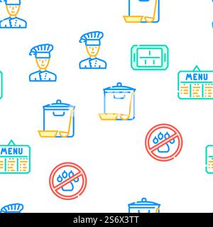 School Canteen Menu Vector Seamless Pattern Color Line Illustration. School Canteen Menu Vector Seamless Pattern Stock Vector