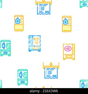 Vending Machine Sale Equipment Vector Seamless Pattern Color Line Illustration. Vending Machine Sale Equipment Icons Set Vector Stock Vector