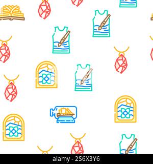 Handiwork Craft Hobby Occupation Vector Seamless Pattern Color Line Illustration. Handiwork Craft Hobby Occupation Icons Set Vector Stock Vector