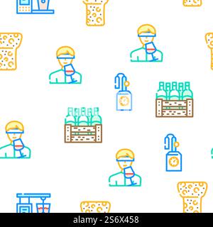 Vineyard Production Alcohol Drink Vector Seamless Pattern Color Line Illustration. Vineyard Production Alcohol Drink Icons Set Vector Stock Vector