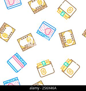 Diary Paper Stationery Accessory Vector Seamless Pattern Color Line Illustration. Diary Paper Stationery Accessory Icons Set Vector Stock Vector