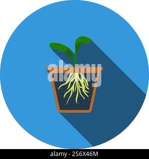 Seedling Icon. Flat Circle Stencil Design With Long Shadow. Vector Illustration. Stock Vector