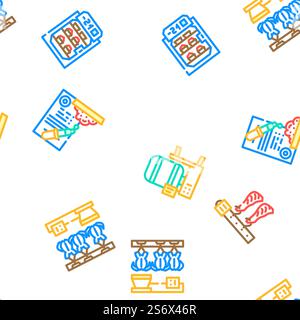 Meat Factory Production Equipment Vector Seamless Pattern Color Line Illustration. Meat Factory Production Equipment Icons Set Vector Stock Vector