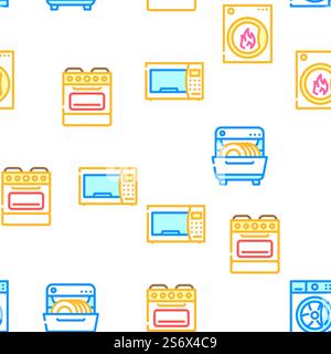 Appliances Domestic Technology Vector Seamless Pattern Color Line Illustration. Appliances Domestic Technology Icons Set Vector Stock Vector