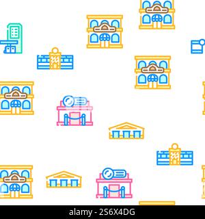 Building Construction Exterior Vector Seamless Pattern Color Line Illustration. Building Construction Exterior Icons Set Vector Stock Vector