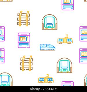 Railway Train Transportation Vector Seamless Pattern Color Line Illustration. Railway Train Transportation Icons Set Vector Stock Vector