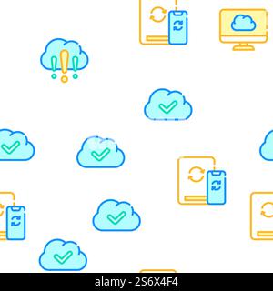 Cloud Service Storage Collection Vector Seamless Pattern Color Line Illustration. Cloud Service Storage Collection Icons Set Vector Stock Vector