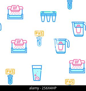 Water Treatment Filter Collection Vector Seamless Pattern Color Line Illustration. Water Treatment Filter Collection Icons Set Vector Stock Vector