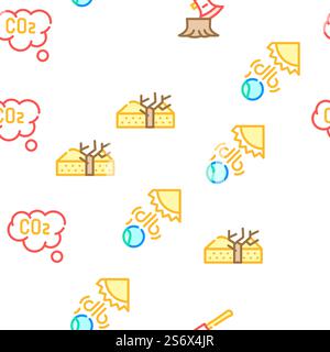 Global Warming Problem Collection Vector Seamless Pattern Color Line Illustration. Global Warming Problem Collection Icons Set Vector Stock Vector