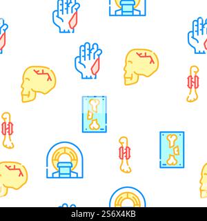 Fracture Accident Collection Vector Seamless Pattern Color Line Illustration. Fracture Accident Collection Icons Set isolated illustration Stock Vector