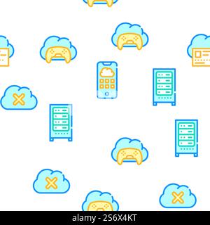 Cloud Service Storage Collection Vector Seamless Pattern Color Line Illustration. Cloud Service Storage Collection Icons Set Vector Stock Vector