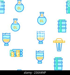Water Treatment Filter Collection Vector Seamless Pattern Color Line Illustration. Water Treatment Filter Collection Icons Set Vector Stock Vector