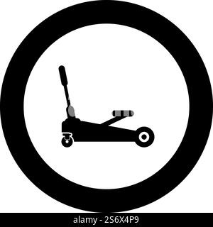 Lifting jack hydraulic car on wheels auto repair service icon in circle round black color vector illustration image solid outline style simple. Lifting jack hydraulic car on wheels auto repair service icon in circle round black color vector illustration image solid outline style Stock Vector
